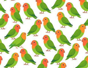 Fototapeta premium Colorful pattern of lovebirds on white background for decorative designs