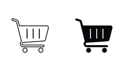 Shopping cart icon set for e-commerce and retail design in outline and solid black silhouette styles © Canvas
