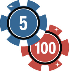 Casino Poker Chips with Numbers 5 and 100 gambling © md