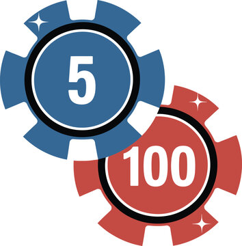 Casino Poker Chips with Numbers 5 and 100 gambling
