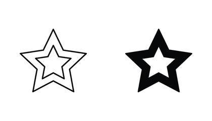Fototapeta premium Star shape icon set showing flat black and outline stroke designs for rating systems and decorative graphic design elements isolated on white background