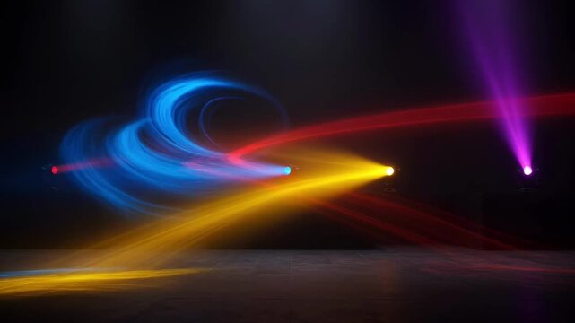 Glowing neon light trails forming spiral vortex pattern against dark background