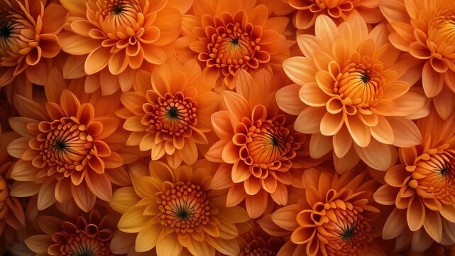 Close-up of Vibrant Orange Dahlia Flowers in Full Bloom.