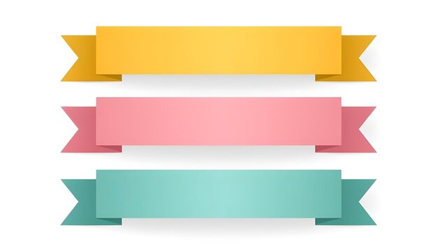 Yellow Pink Teal Ribbon Banner Set Flat Paper Folded Flag Collection Isolated On White Background Decorative Message Label