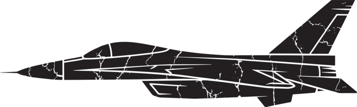 Military Fighter Jet Silhouette Vector Illustration, Black Jet Aircraft
