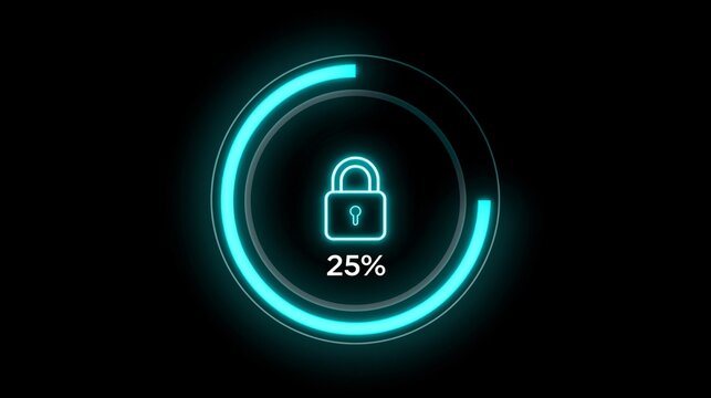 Neon Lock with Soft Progress Ring Cyber Security