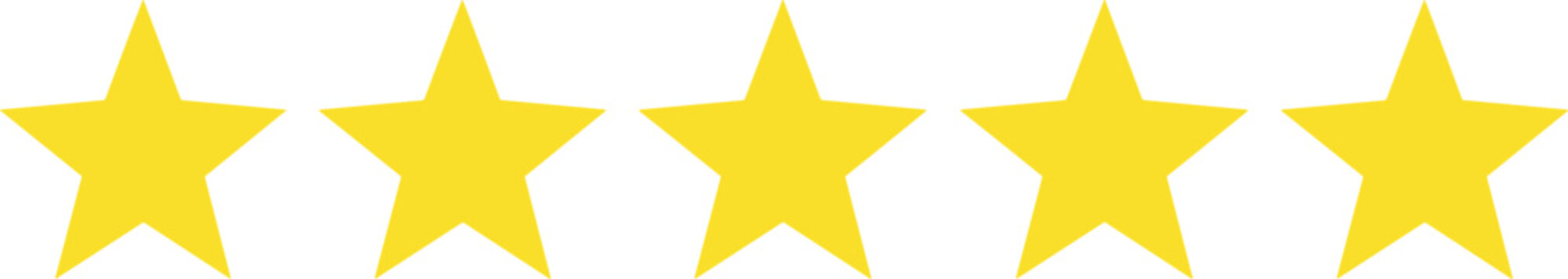 Five Golden Star Rating Row Vector Illustration for Customer Reviews, Product Feedback, Quality Service Certification, Business Excellence, and User Experience Interface Design