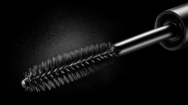 Lash curl intensity mascara wand macro photography beauty cosmetic dramatic lighting professional makeup application black background brush