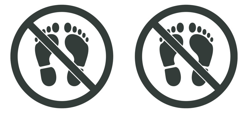 Prohibition sign no walking no standing footwear restricted area symbol red circle slash shoe icon vector illustration safety warning access restriction concept