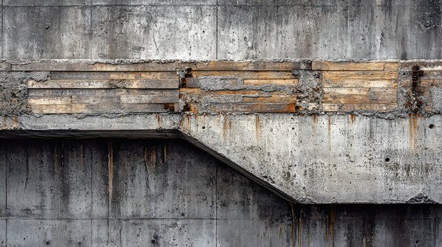 Bridge concrete textures aged weathered construction surface with exposed wooden formwork patterns and rust staining details from American infrastructure