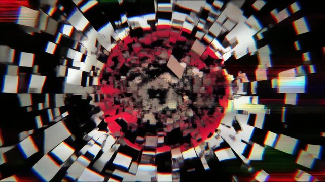 ピクセル崩壊で発光する日本国旗のグリッチアート背景