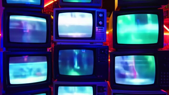 Static television screens displaying colorful noise