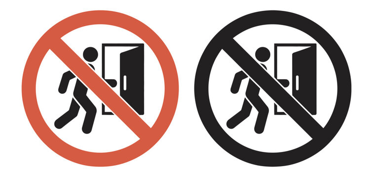 No entry pedestrian door prohibition sign red circle slash walking person through doorway vector illustration