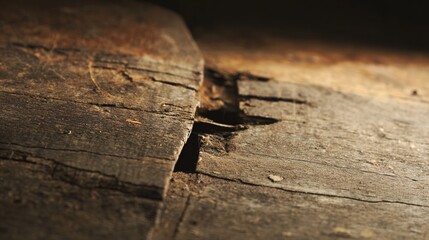Fototapeta premium floorboard. A severely warped and buckled old wooden floorboard with lifted edges. real-estate listings, architecture portfolios, designed for interior renovation comparisons for interiors.