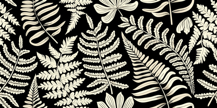 intricate fern leaf pattern on black background