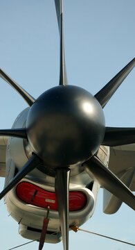 Close-up of Airbus A400M Atlas Turboprop Engine and 8-Blade Propeller at Radom Airshow 2023