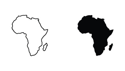 Map of Africa continent silhouette and outline icon set for geography and travel design projects featuring clean minimalist vector graphics for educational and global business presentations © Minimalist