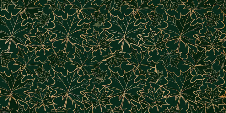 maple leaf pattern gold lines dark green background