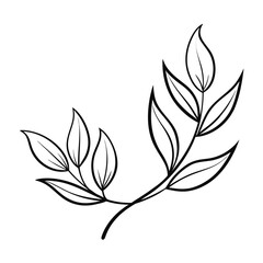 Elegant black outline drawing of two curving branches with leaves, botanical gra © Kuhinur
