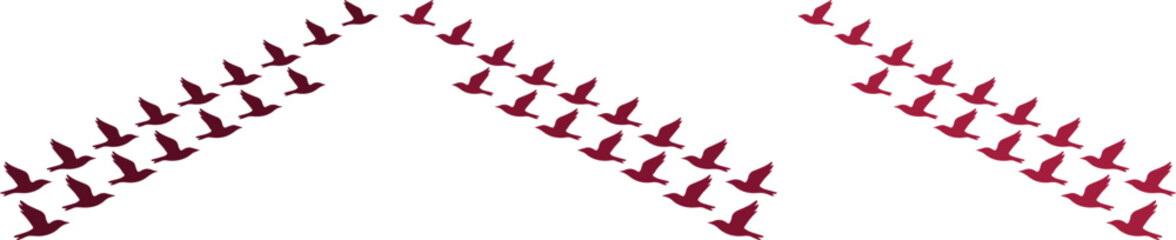 Fototapeta premium Minimalist flying birds vector illustration, a flock of abstract red birds in flight, dynamic animal migration pattern, freedom and movement concept