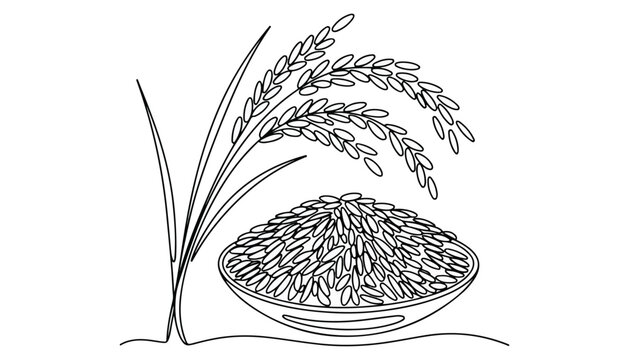 One continuous line illustration of an rice plant , isolated on white background.	
