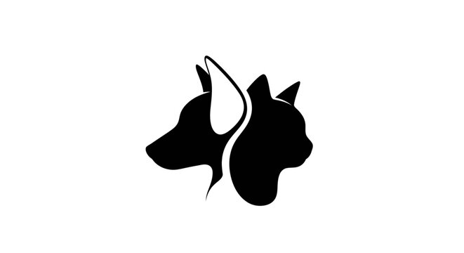 Silhouette of a dog and cat heads facing opposite directions.