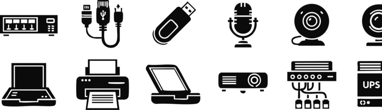 Computer Peripheral and IT Hardware Icon Set