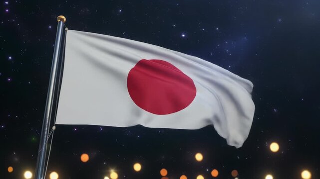 星空に浮かぶ幻想的な日本国旗