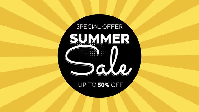 Summer Sale Promotion Animation Special Offer Discount Typography with Sunburst Background