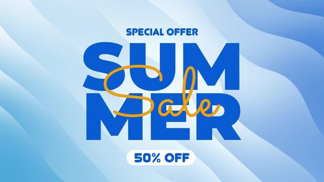 Summer Sale Promotion Animation Typography Discount Banner with Abstract Wave Background