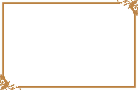 Elements of ornate vintage frames. Border gold on white classic calligraphy swirls, floral motifs. Design print for greeting cards, wedding invitations, restaurant menu, royal certificates. Set 204
