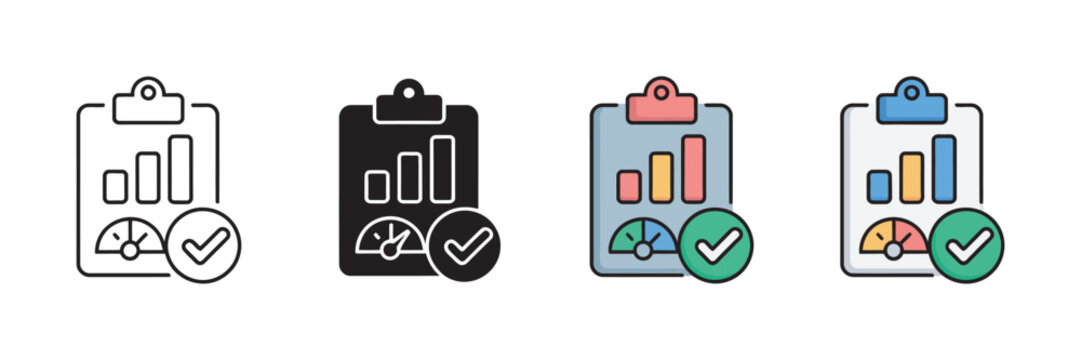 Outcome tracking icon set multiple style collection progress monitoring results analysis performance metrics success evaluation symbol vector illustration