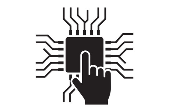 Touch Technology Icon with Finger and Microchip for Human Computer Interaction Design