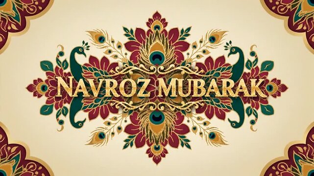 Navroz Mubarak Celebration with Ornate Peacock and Floral Design.