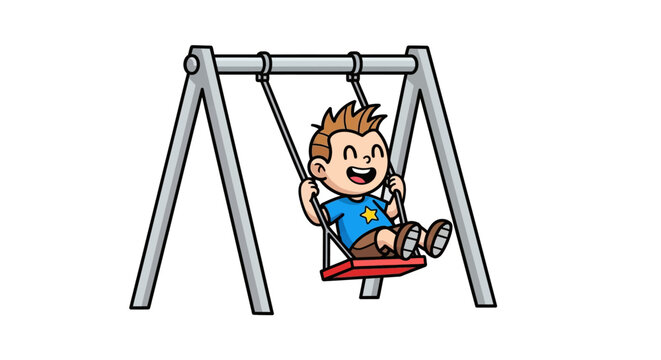 Little boy playing on swing set.