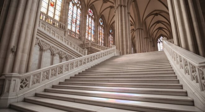 Interior view of a grand staircase in a cathedral