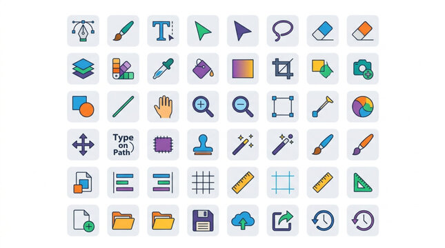 Collection of graphic design and editing tool icons.