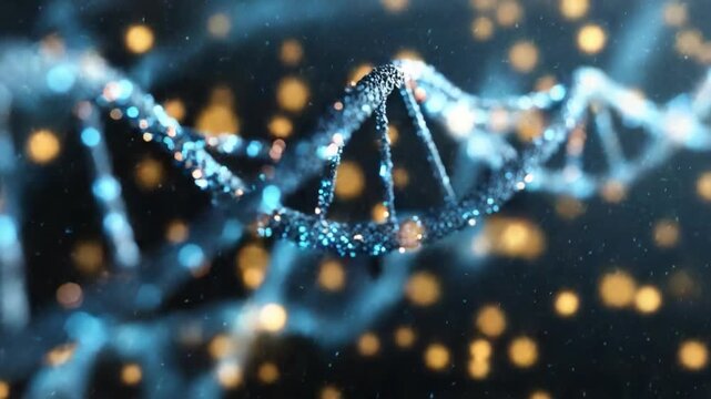 An Intricate Close-Up View of a Blue and Shimmering DNA Helix, Showcasing the Elegant Structure and Vibrant Context of Genetic Material in a Stunning Visual Display
