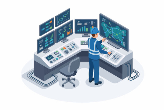 Female Engineer Monitoring Industrial Power Station Control Room