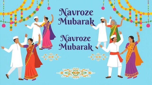 Navroze Mubarak Celebration with Dancing People and Festive Decorations.