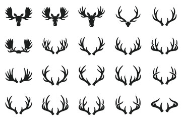 Fototapeta premium Collection of Deer, elk and Moose Antler Silhouette Icons
