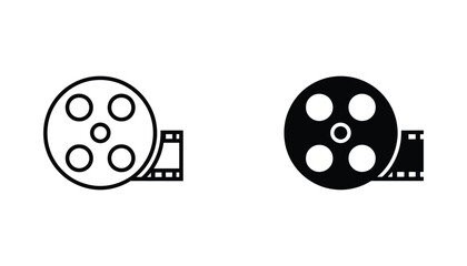 Fototapeta premium Film reel icon set featuring vintage cinema movie projector media element for entertainment industry and video production branding