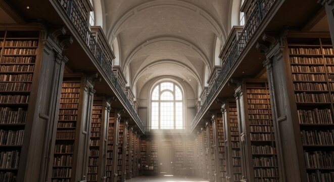A generative AI creation depicting a grand, ornate library interior.