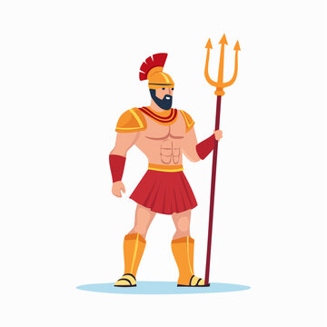 Illustration of a Greek God or Warrior with a Trident