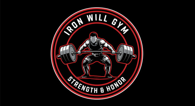 Iron Will Gym Strength and Honor Weightlifting Logo Design.