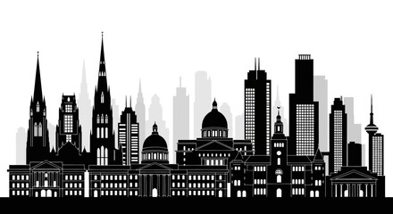 Fototapeta premium City skyline, urban landscape, black silhouette, cityscape vector, modern architecture isolated on White Background Editable EPS