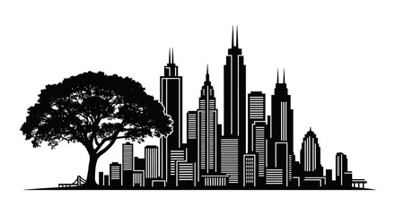 Obraz premium City skyline, urban landscape, black silhouette, modern cityscape, illustration isolated on White Background Editable EPS