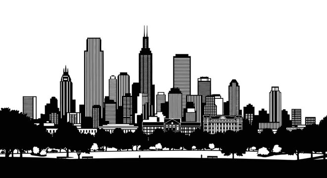 City skyline, urban landscape, black silhouette, cityscape vector, modern architecture isolated on White Background Editable EPS
