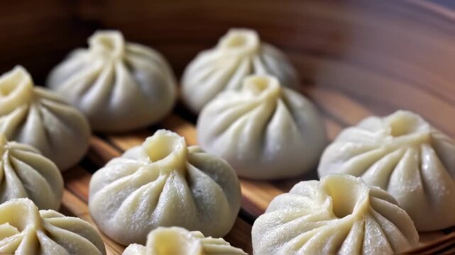 Steaming dumplings on plate close up