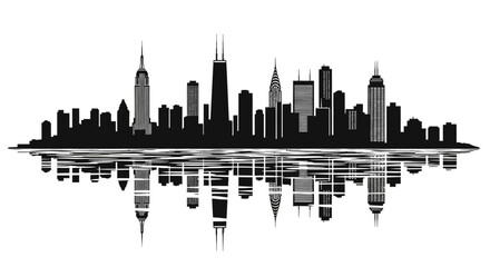 Obraz premium City skyline silhouette, urban landscape, black cityscape, modern metropolis isolated on White Background Editable EPS